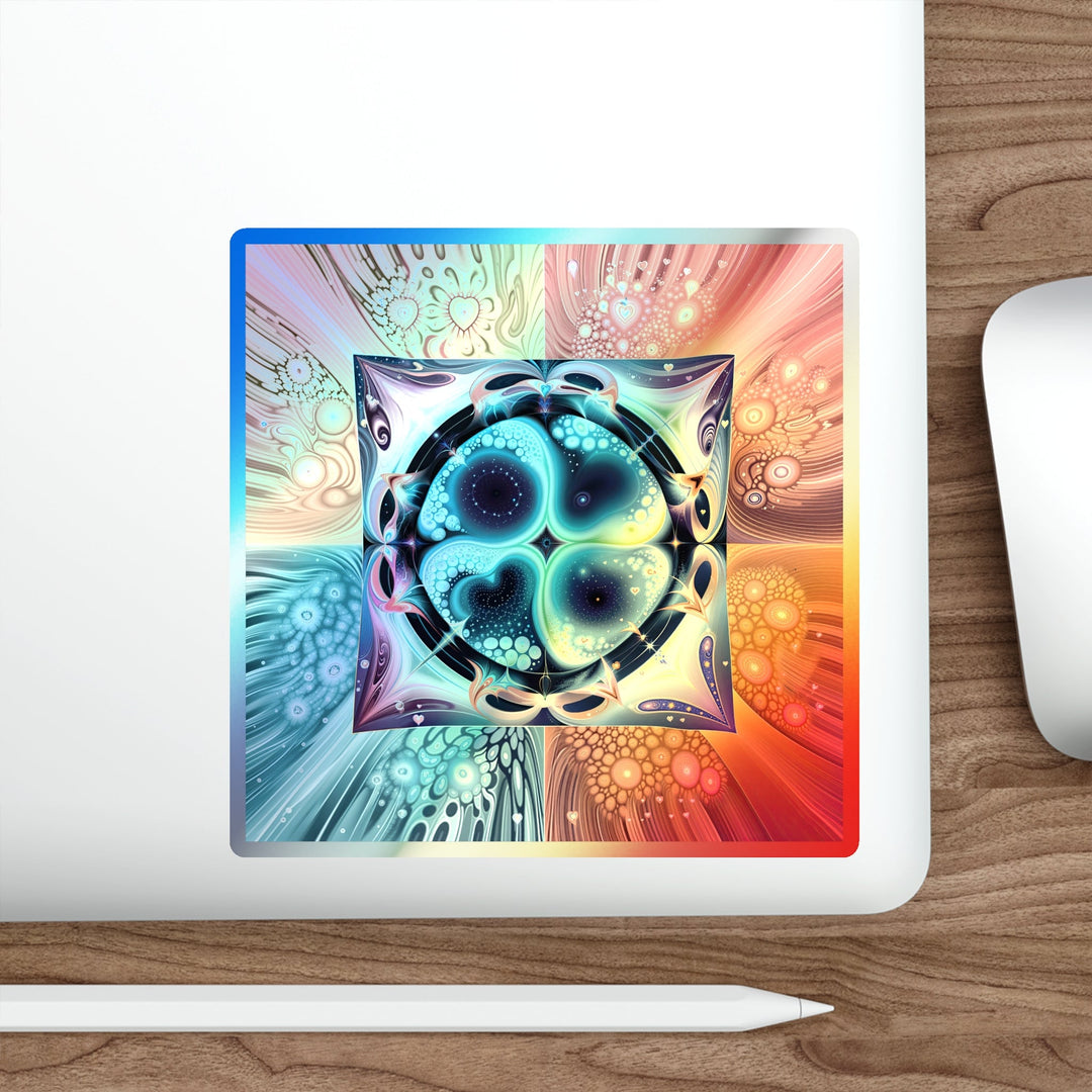 Psychedelic Fractal Blossom - Holographic Die-Cut Sticker - Paper products - g(0D·IO) - 5" × 5" - Die-Cut - Holographic