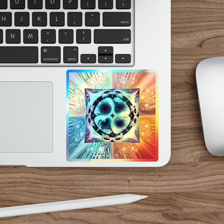 Psychedelic Fractal Blossom - Holographic Die-Cut Sticker - Paper products - g(0D·IO) - 5" × 5" - Die-Cut - Holographic