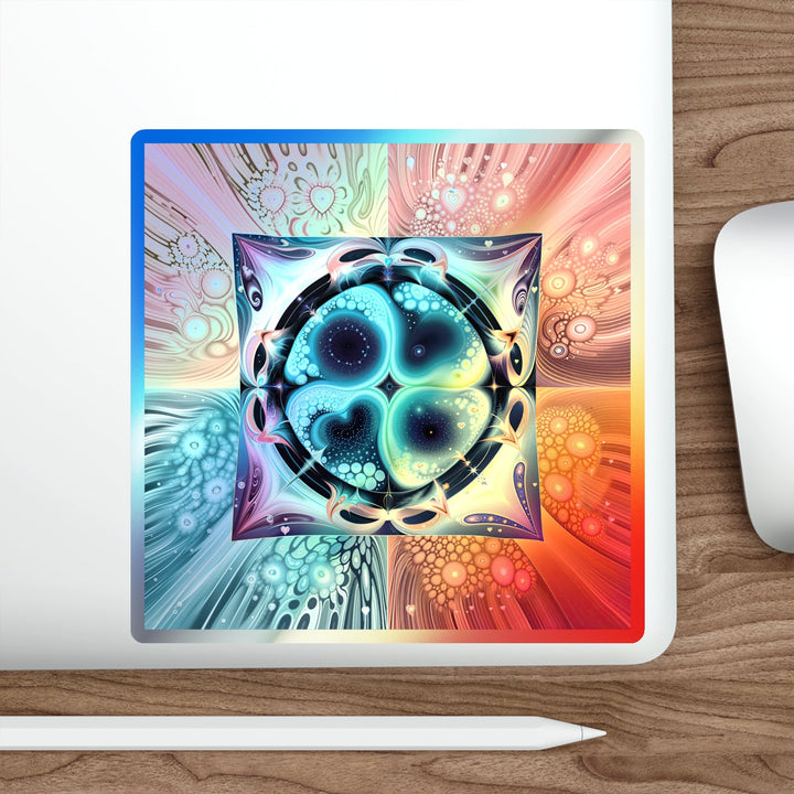 Psychedelic Fractal Blossom - Holographic Die-Cut Sticker - Paper products - g(0D·IO) - 5" × 5" - Die-Cut - Holographic