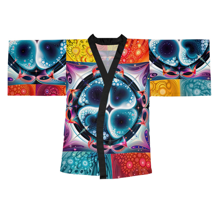 Psychedelic Fractal Blossom - Long Sleeve Kimono Robe - All Over Prints - g(0D·IO) - XS - Black -