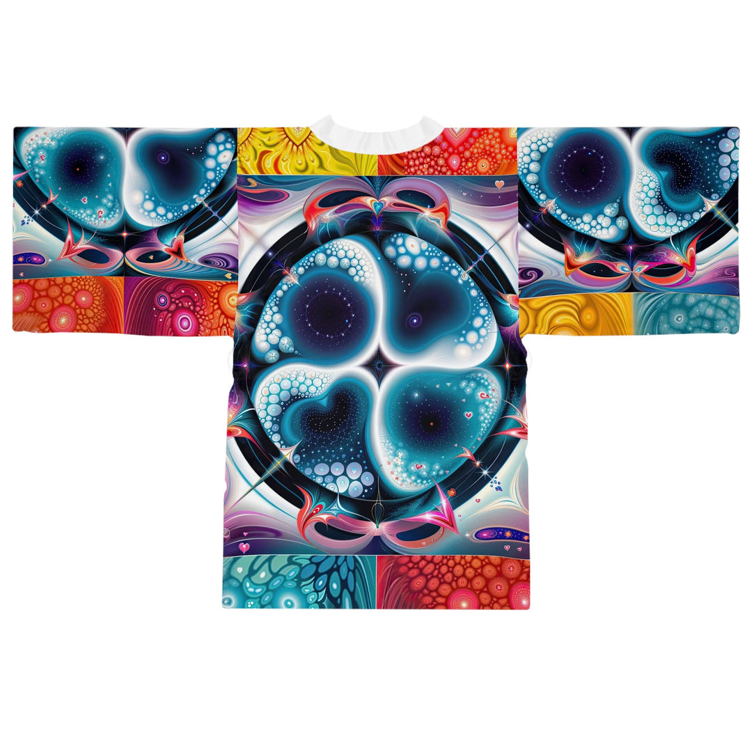 Psychedelic Fractal Blossom - Long Sleeve Kimono Robe - All Over Prints - g(0D·IO) - XS - Black -