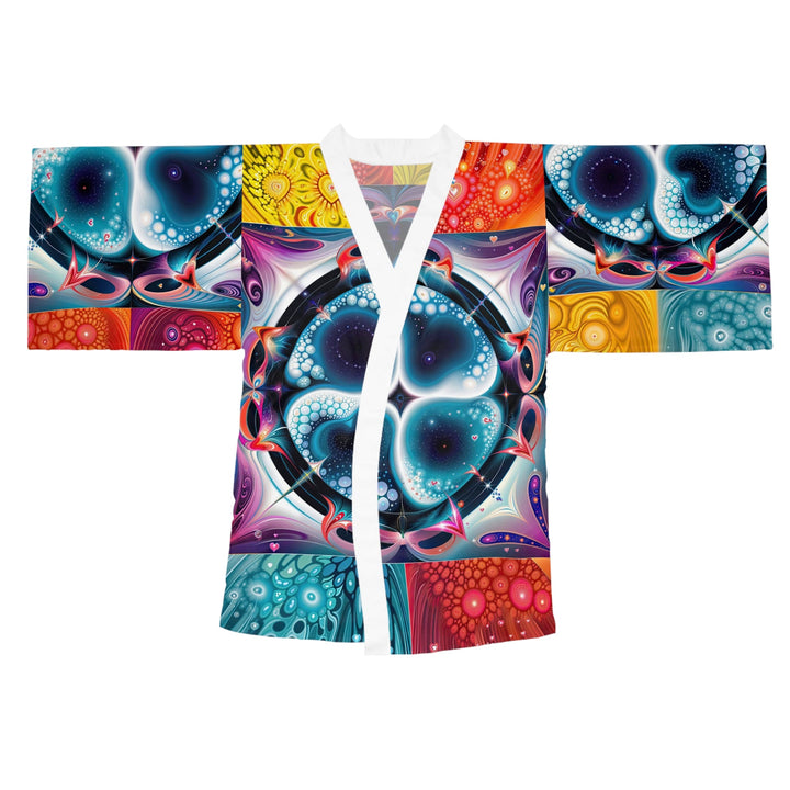 Psychedelic Fractal Blossom - Long Sleeve Kimono Robe - All Over Prints - g(0D·IO) - XS - White -