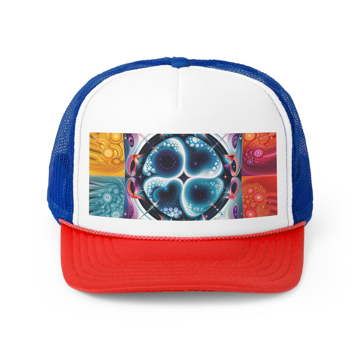 Psychedelic Fractal Blossom - Trucker Hat - Hats - g(0D·IO) - Blue/Red - One size -