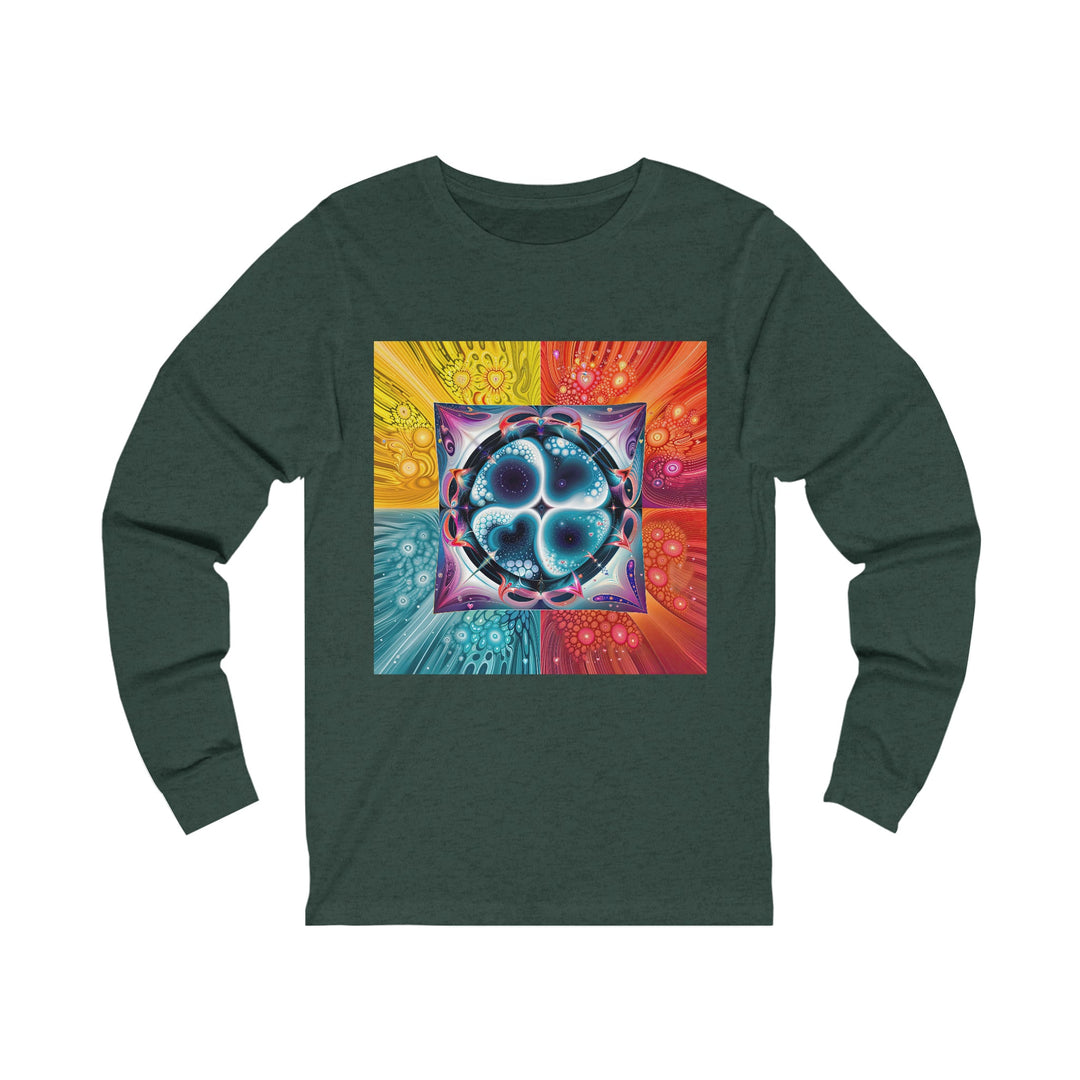 Psychedelic Fractal Blossom - Unisex Jersey Long Sleeve Tee - Long-sleeve - g(0D·IO) - S - Heather Forest -