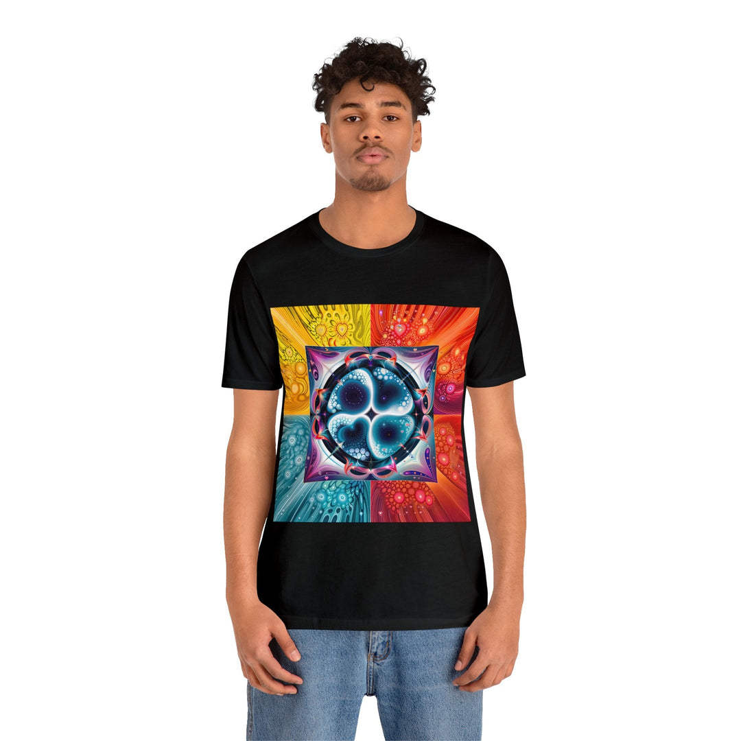 Psychedelic Fractal Blossom - Unisex Jersey Short Sleeve Tee - T-Shirt - g(0D·IO) - Black - S -