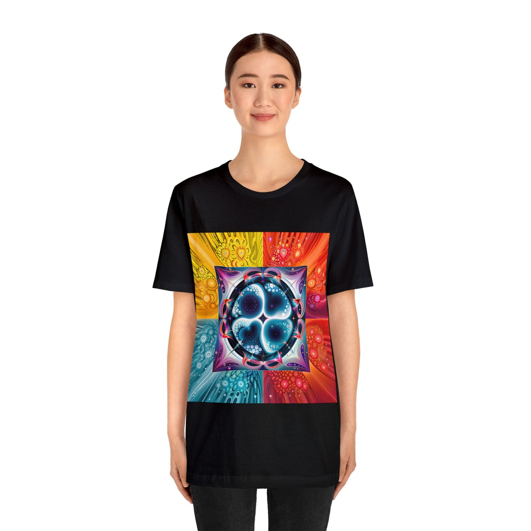 Psychedelic Fractal Blossom - Unisex Jersey Short Sleeve Tee - T-Shirt - g(0D·IO) - Black - S -