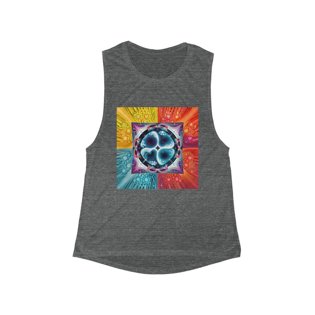 Psychedelic Fractal Blossom - Women's Flowy Scoop Muscle Tank - Tank Top - g(0D·IO) - S - Asphalt Slub -