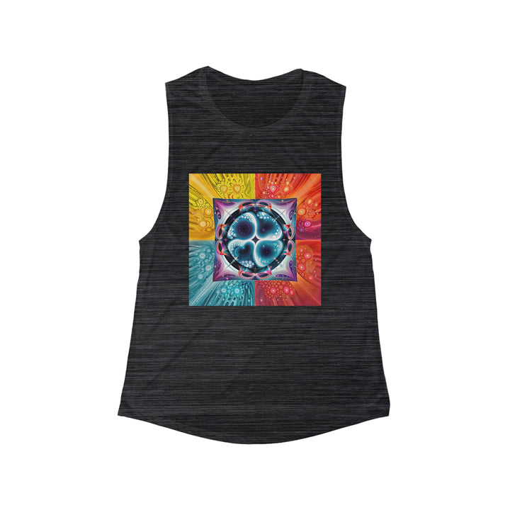 Psychedelic Fractal Blossom - Women's Flowy Scoop Muscle Tank - Tank Top - g(0D·IO) - S - Black Slub -