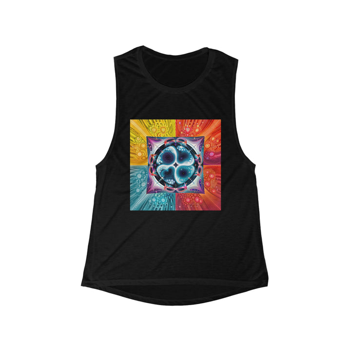 Psychedelic Fractal Blossom - Women's Flowy Scoop Muscle Tank - Tank Top - g(0D·IO) - S - Black -