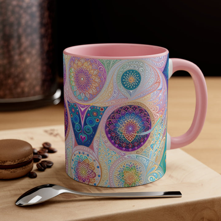 Psychedelic Mandala Love - Accent Coffee Mug - Mug - g(0D·IO) - Pink - 11oz -