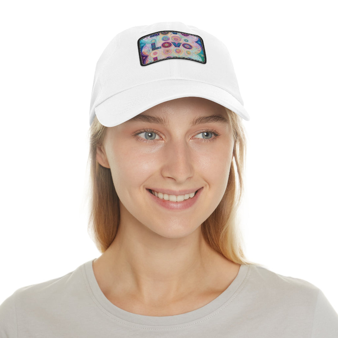 Psychedelic Mandala Love - Dad Hat - Hats - g(0D·IO) - White / Black patch - Rectangle - One size