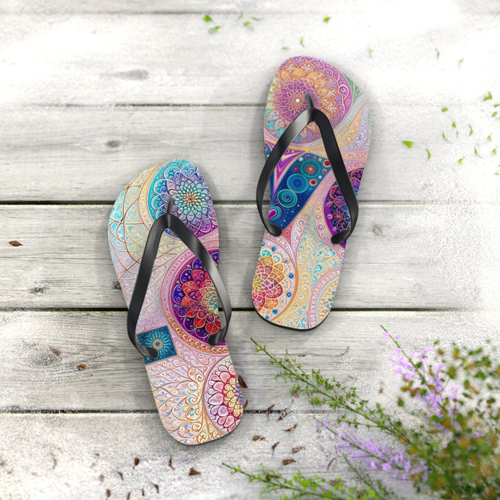 Psychedelic Mandala Love - Flip Flops - Shoes - g(0D·IO) - XL - Black sole -
