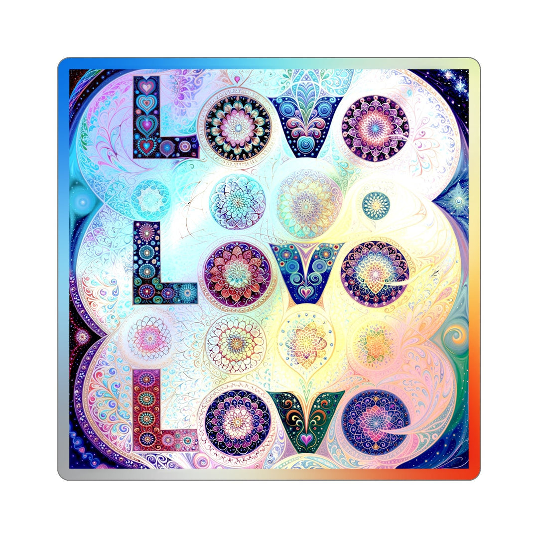 Psychedelic Mandala Love - Holographic Die-Cut Sticker - Paper products - g(0D·IO) - 3" × 3" - Die-Cut - Holographic