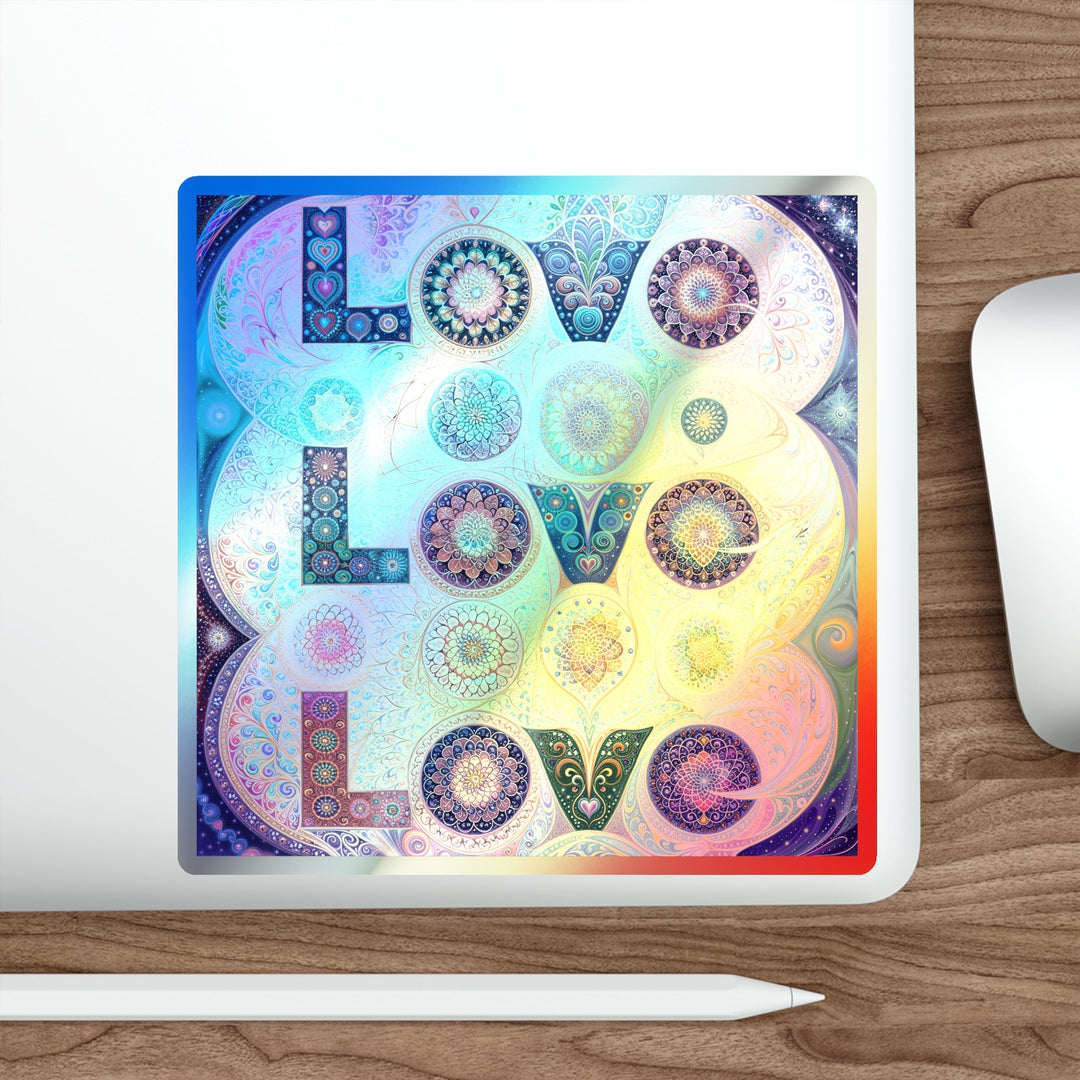 Psychedelic Mandala Love - Holographic Die-Cut Sticker - Paper products - g(0D·IO) - 5" × 5" - Die-Cut - Holographic