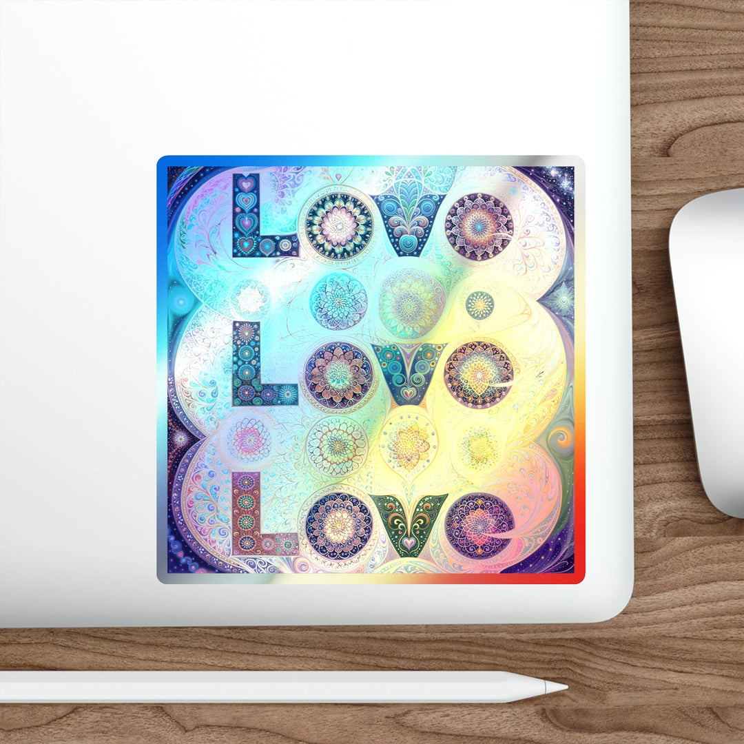 Psychedelic Mandala Love - Holographic Die-Cut Sticker - Paper products - g(0D·IO) - 5" × 5" - Die-Cut - Holographic