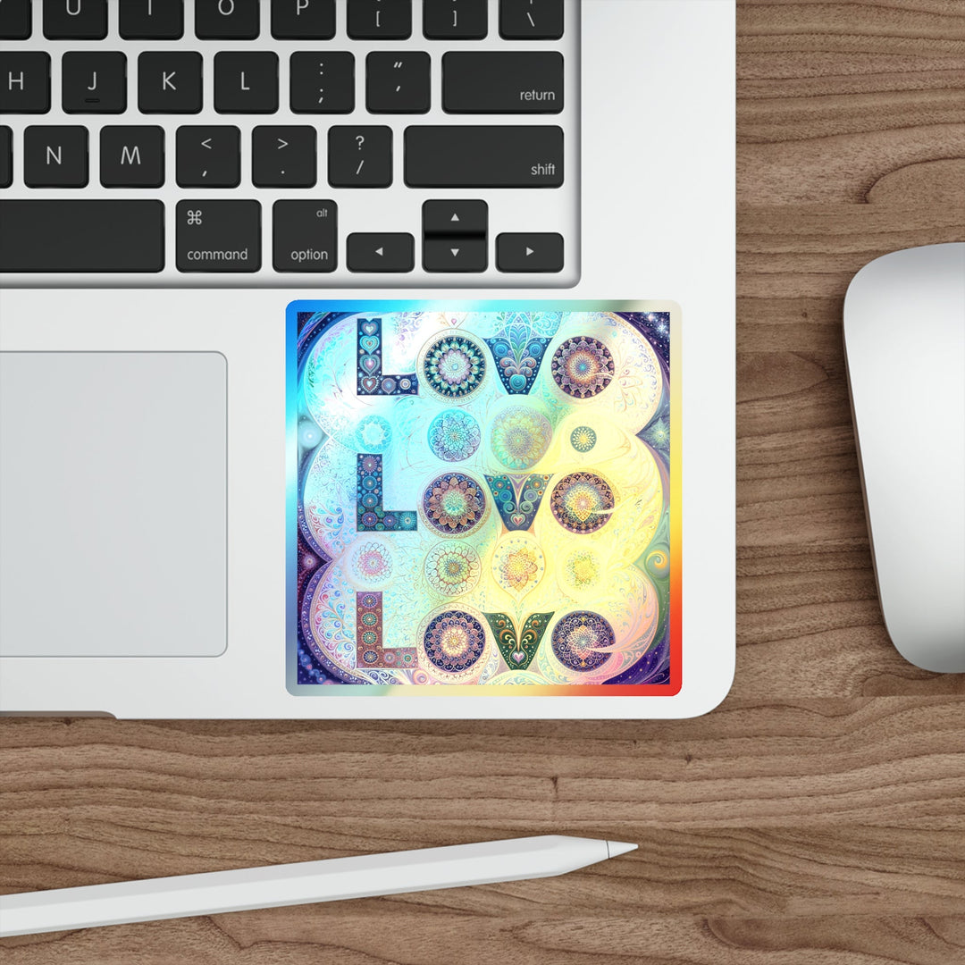 Psychedelic Mandala Love - Holographic Die-Cut Sticker - Paper products - g(0D·IO) - 5" × 5" - Die-Cut - Holographic