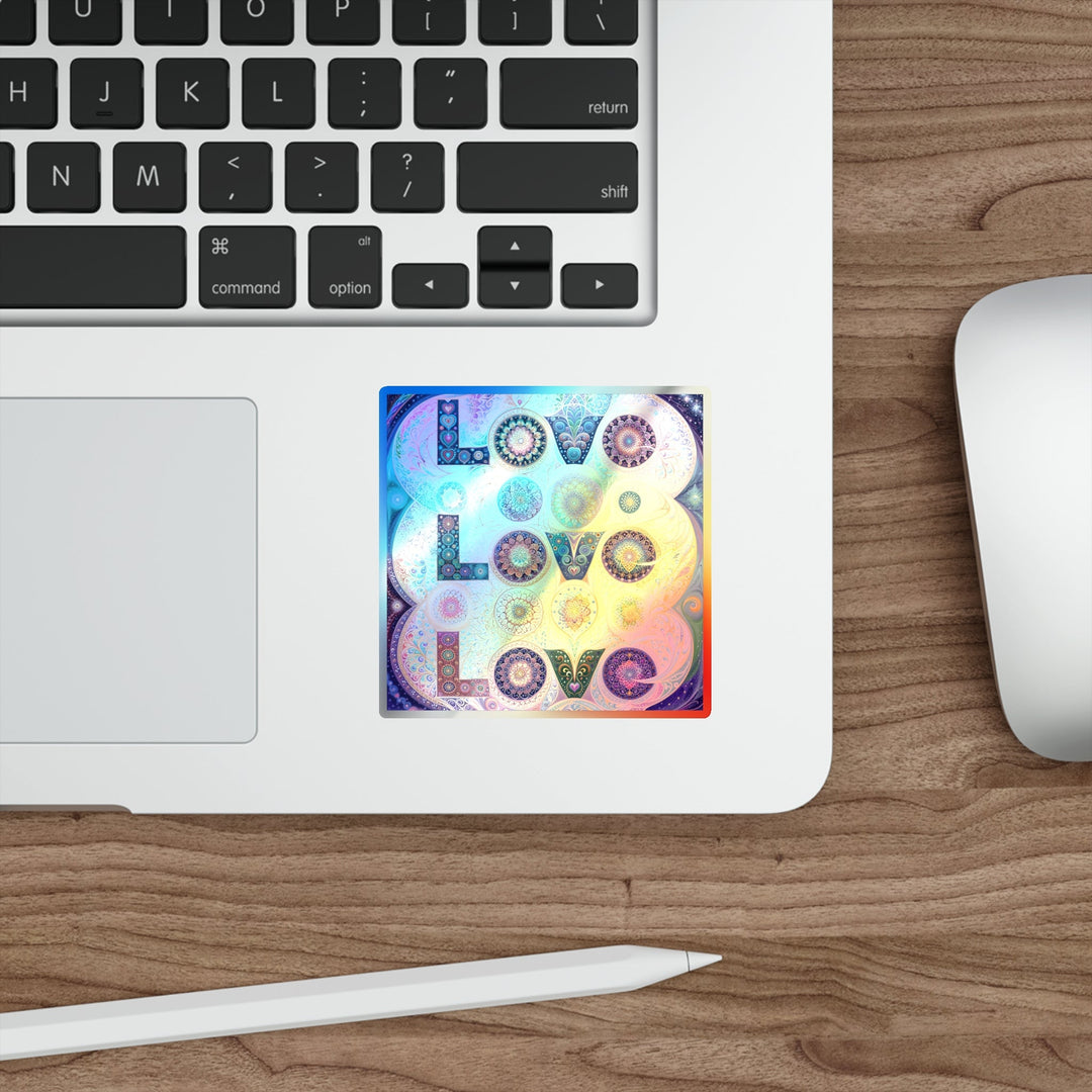 Psychedelic Mandala Love - Holographic Die-Cut Sticker - Paper products - g(0D·IO) - 5" × 5" - Die-Cut - Holographic