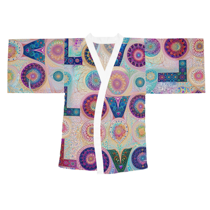 Psychedelic Mandala Love - Long Sleeve Kimono Robe - All Over Prints - g(0D·IO) - XS - White -