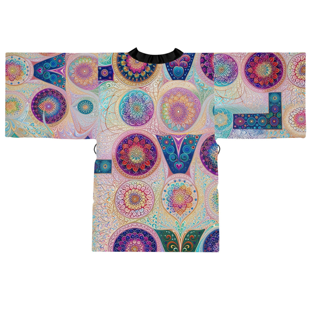 Psychedelic Mandala Love - Long Sleeve Kimono Robe - All Over Prints - g(0D·IO) - XS - Black -