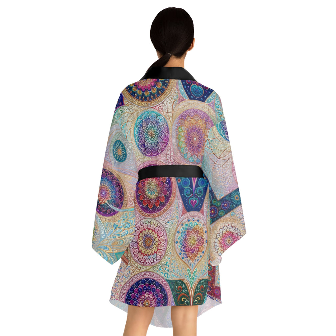 Psychedelic Mandala Love - Long Sleeve Kimono Robe - All Over Prints - g(0D·IO) - XS - Black -