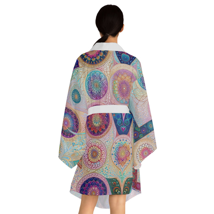 Psychedelic Mandala Love - Long Sleeve Kimono Robe - All Over Prints - g(0D·IO) - XS - Black -