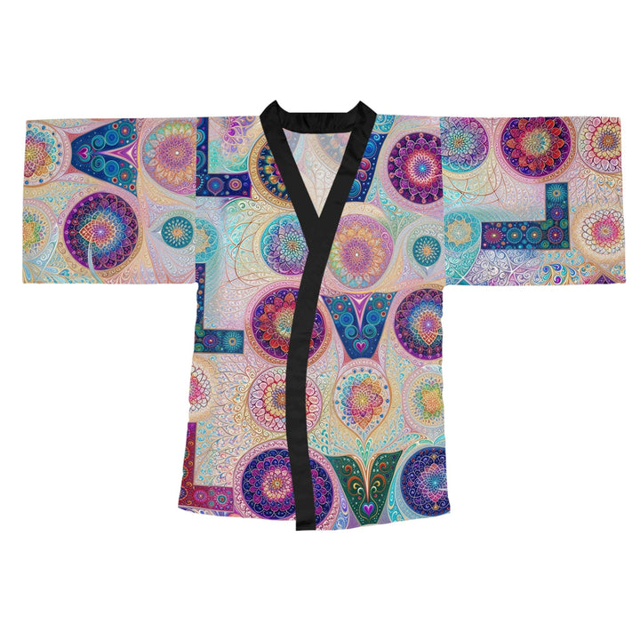 Psychedelic Mandala Love - Long Sleeve Kimono Robe - All Over Prints - g(0D·IO) - XS - Black -