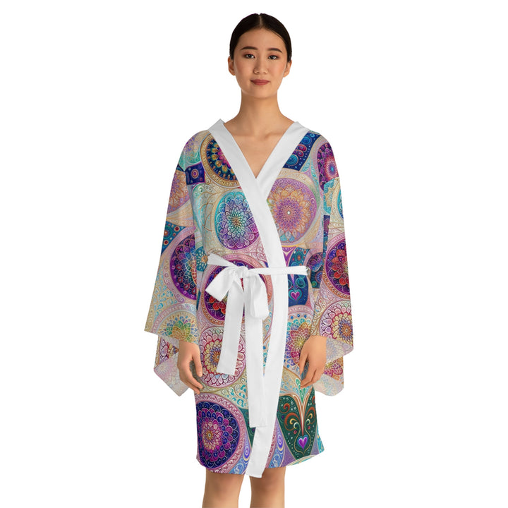 Psychedelic Mandala Love - Long Sleeve Kimono Robe - All Over Prints - g(0D·IO) - XS - Black -