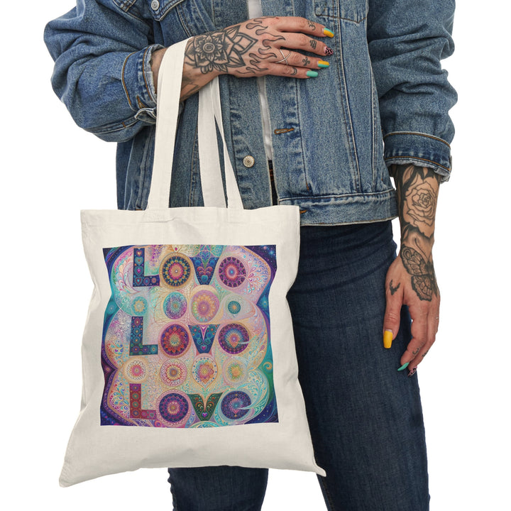 Psychedelic Mandala Love - Natural Tote Bag - Bags - g(0D·IO) - 15" x 16" - Natural -