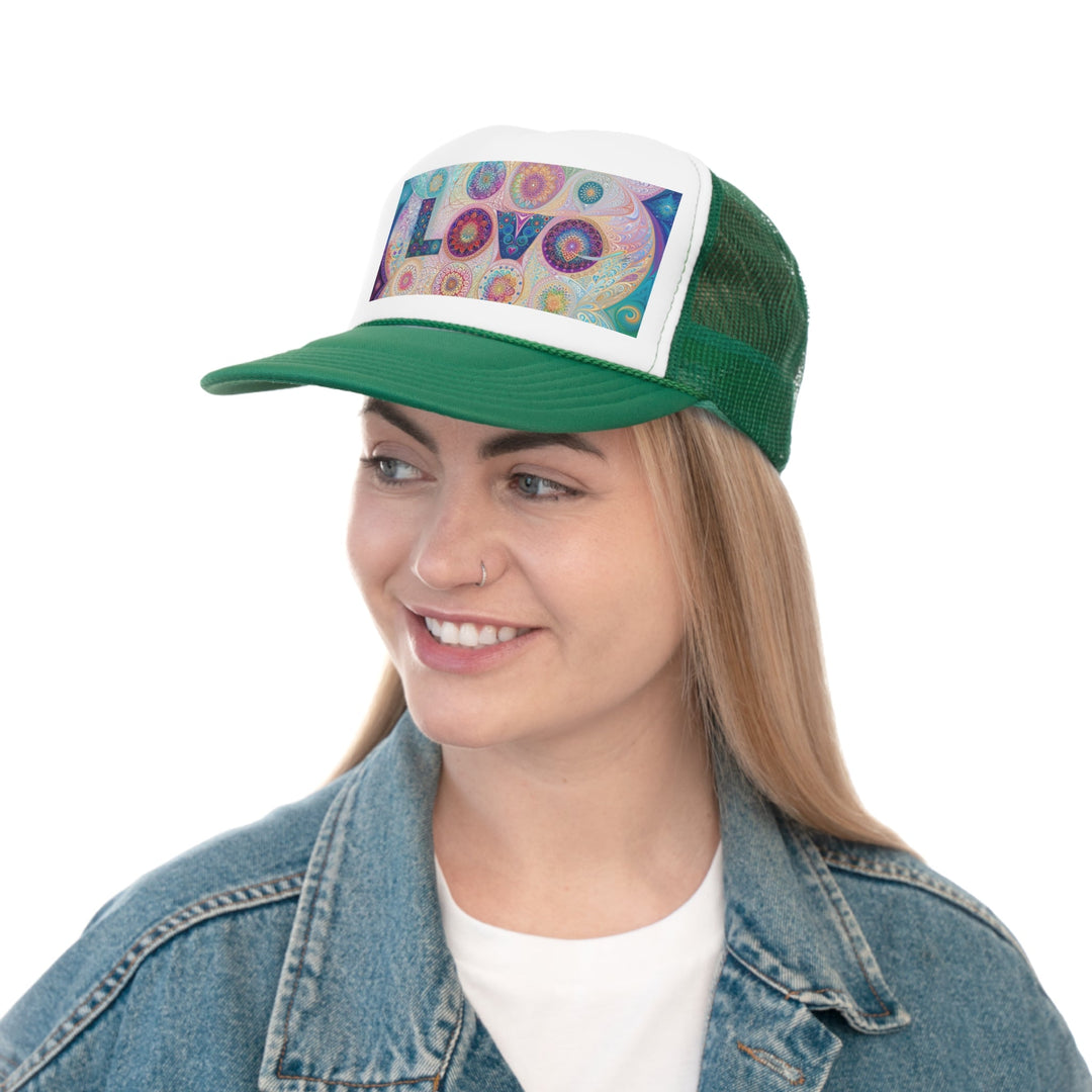 Psychedelic Mandala Love - Trucker Hat - Hats - g(0D·IO) - Pink - One size -