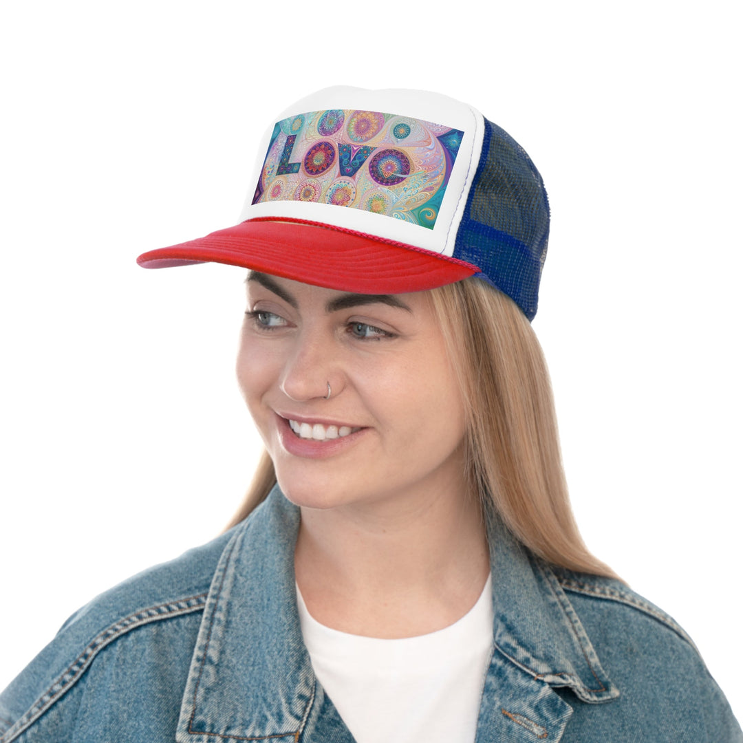 Psychedelic Mandala Love - Trucker Hat - Hats - g(0D·IO) - Pink - One size -