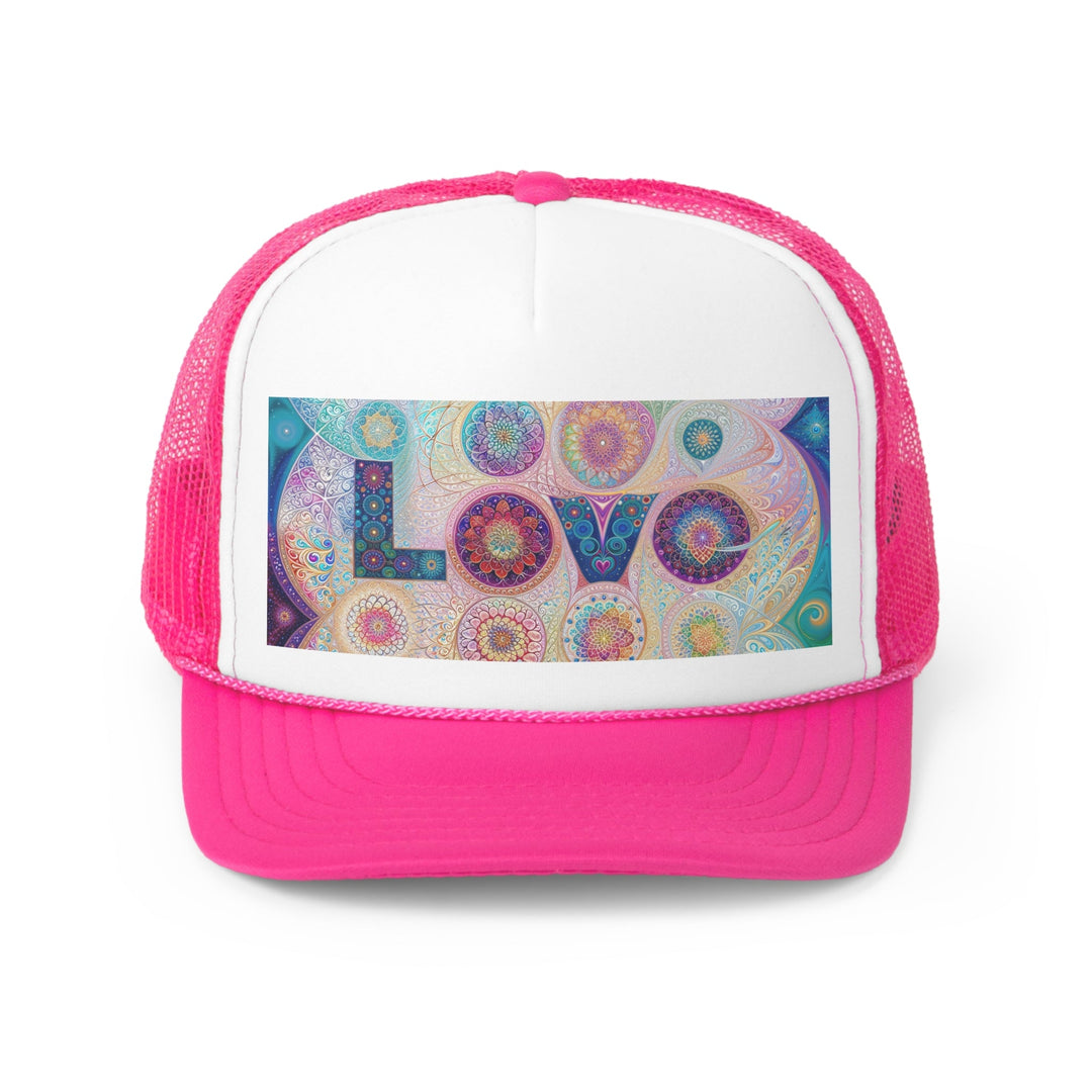 Psychedelic Mandala Love - Trucker Hat - Hats - g(0D·IO) - Pink - One size -