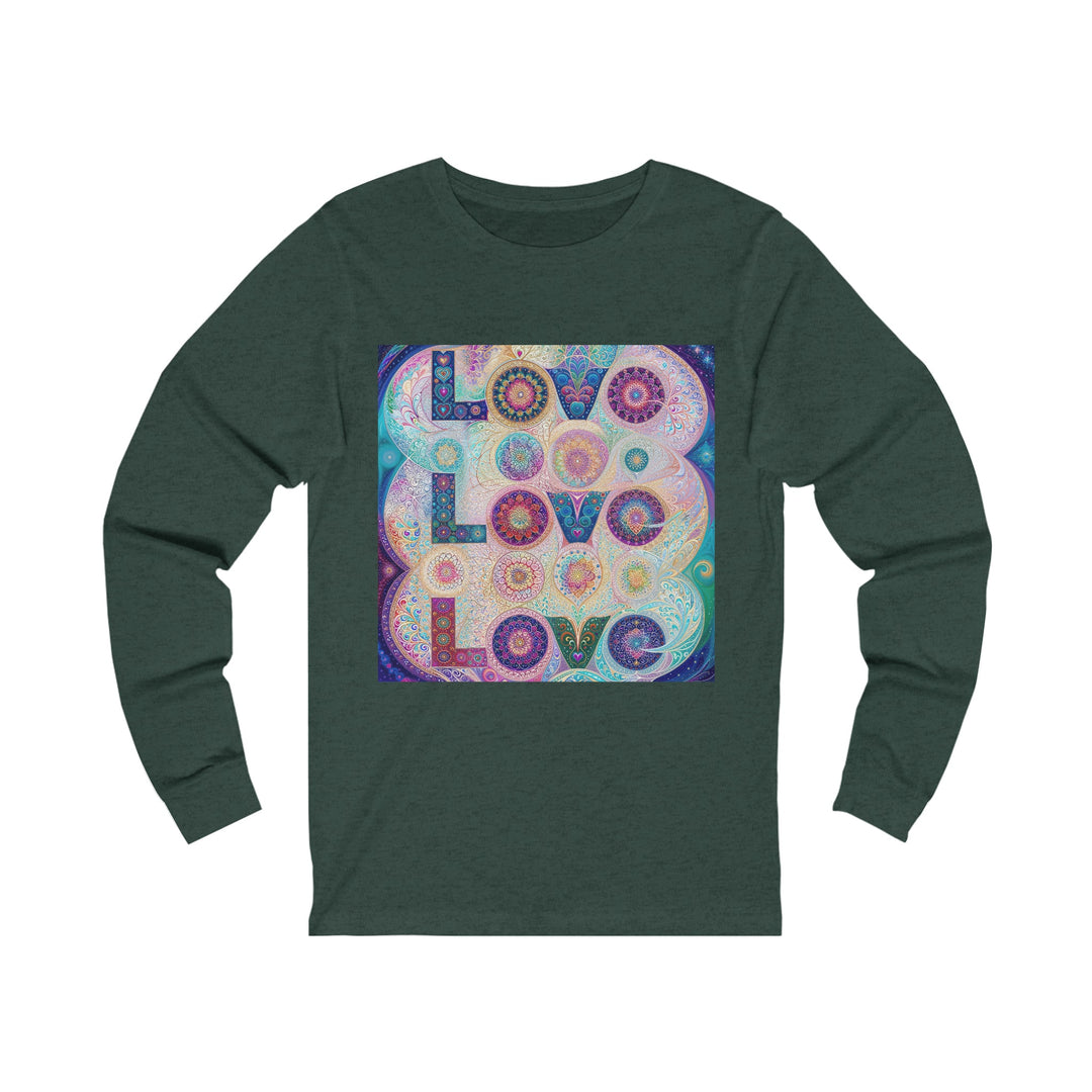 Psychedelic Mandala Love - Unisex Jersey Long Sleeve Tee - Long-sleeve - g(0D·IO) - S - Heather Forest -