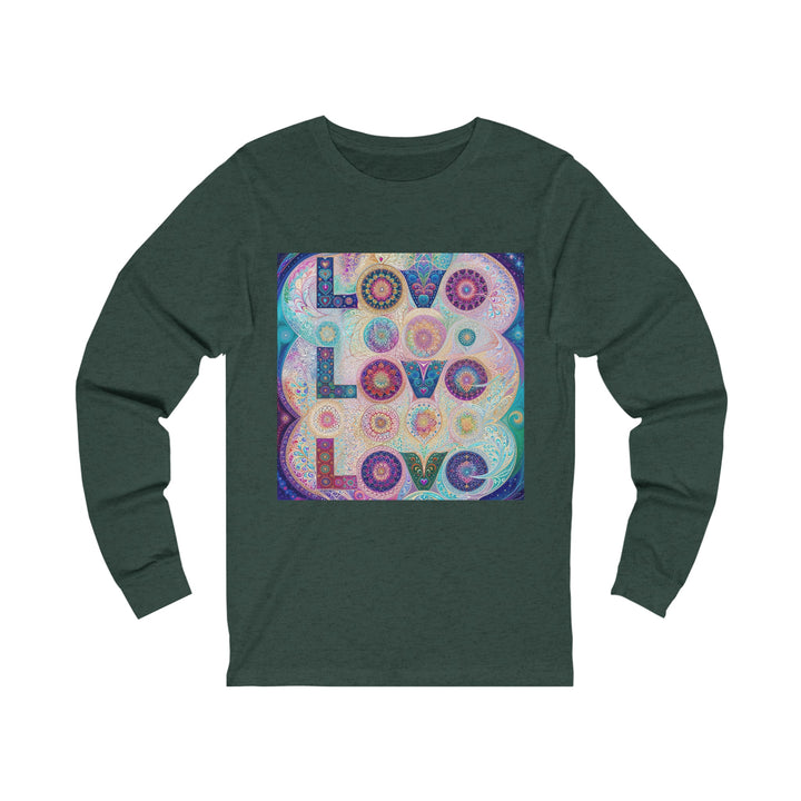 Psychedelic Mandala Love - Unisex Jersey Long Sleeve Tee - Long-sleeve - g(0D·IO) - S - Heather Forest -