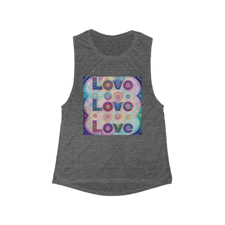 Psychedelic Mandala Love - Women's Flowy Scoop Muscle Tank - Tank Top - g(0D·IO) - S - Asphalt Slub -