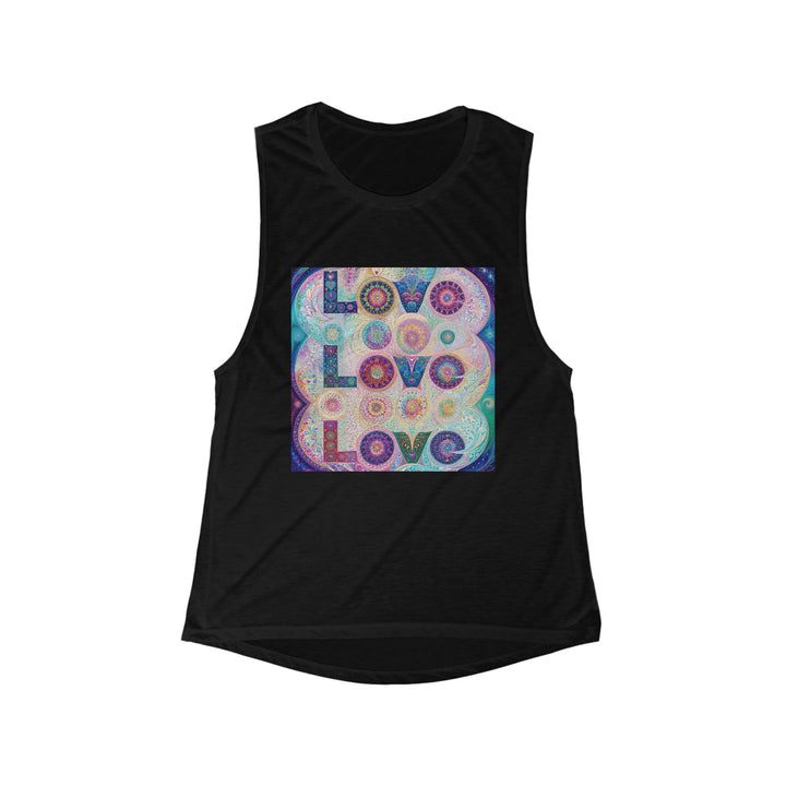 Psychedelic Mandala Love - Women's Flowy Scoop Muscle Tank - Tank Top - g(0D·IO) - S - Black -