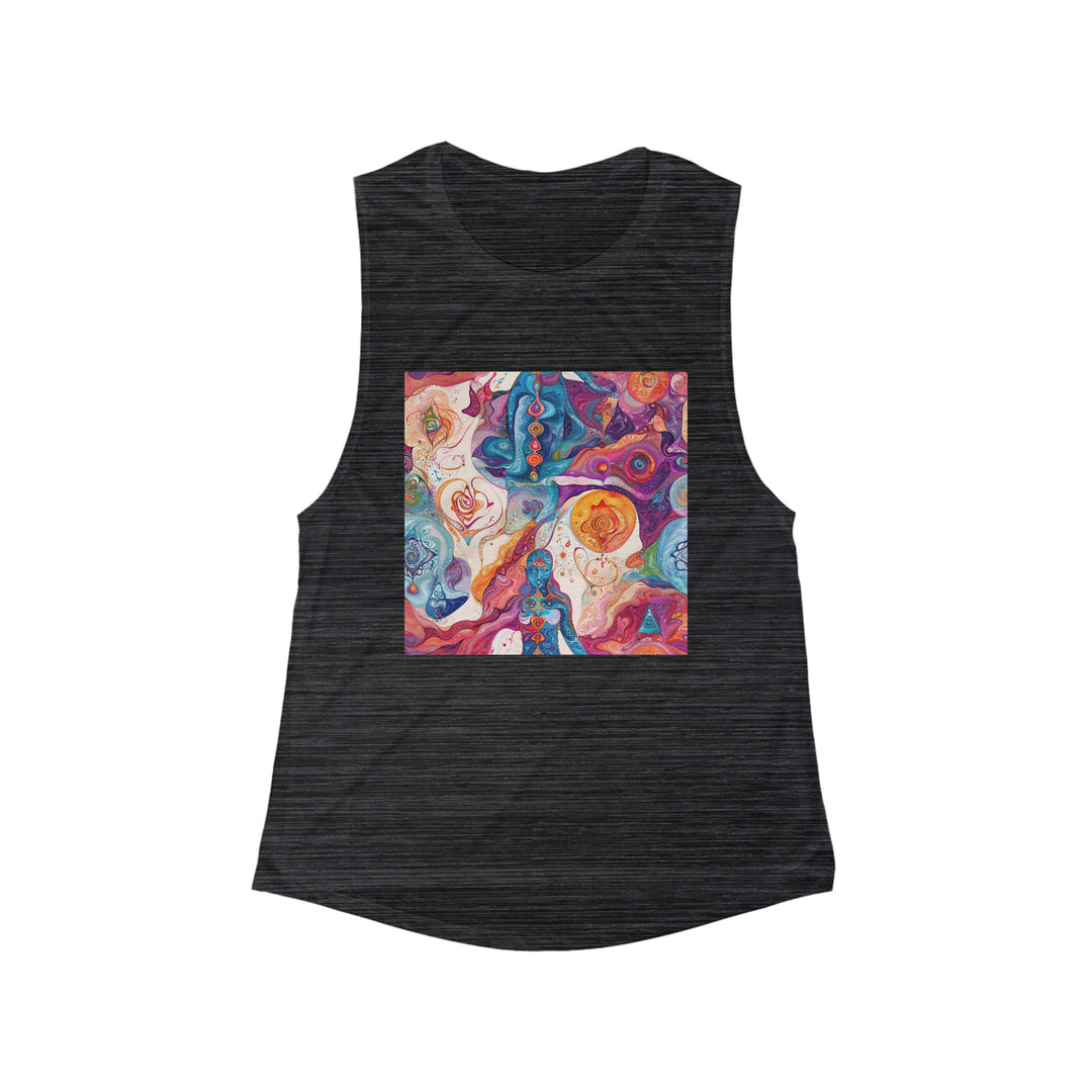 Psychedelic Spiritual Vortex - Women's Flowy Scoop Muscle Tank - Tank Top - g(0D·IO) - S - Black Slub -