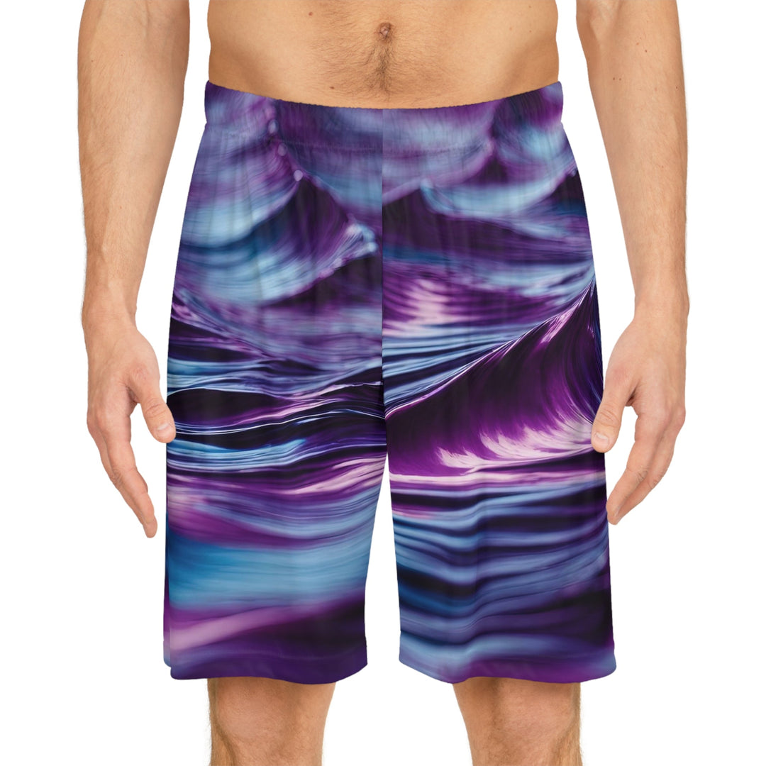 Purple Ocean Waves - AOP Basketball Shorts - All Over Prints - g(0D·IO) - Seam thread color automatically matched to design - XS -