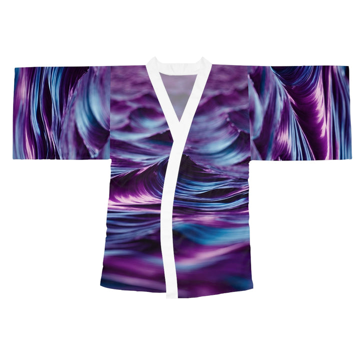 Purple Ocean Waves - Long Sleeve Kimono Robe - All Over Prints - g(0D·IO) - XS - White -