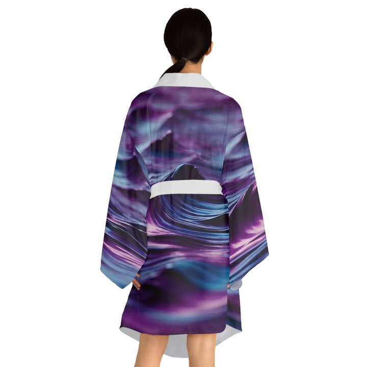 Purple Ocean Waves - Long Sleeve Kimono Robe - All Over Prints - g(0D·IO) - XS - Black -