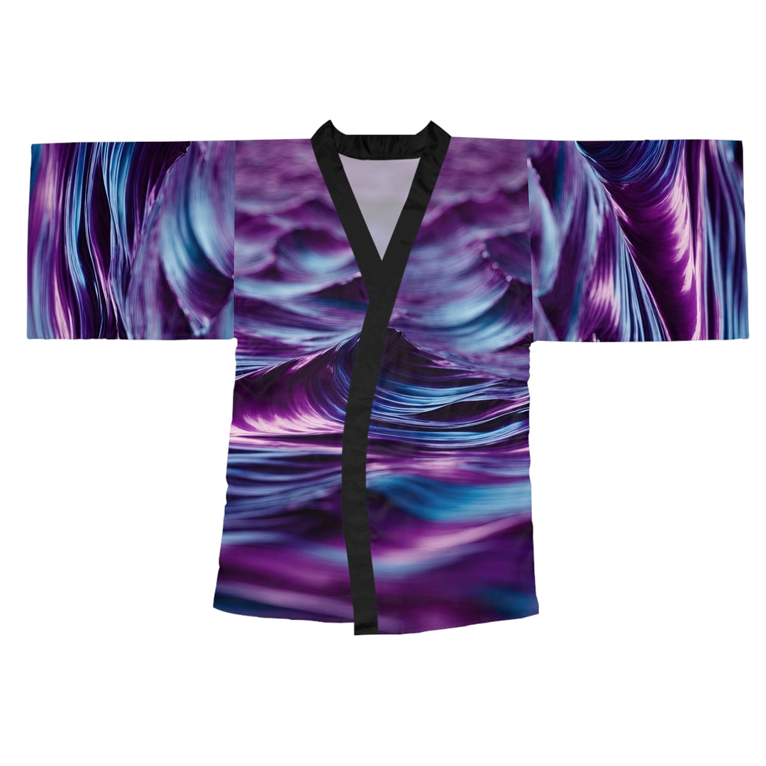 Purple Ocean Waves - Long Sleeve Kimono Robe - All Over Prints - g(0D·IO) - XS - Black -