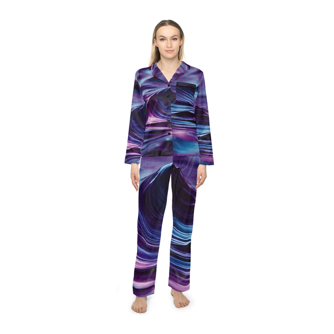 Purple Ocean Waves - Women's Satin Pajamas - All Over Prints - g(0D·IO) - XS/S - Black -