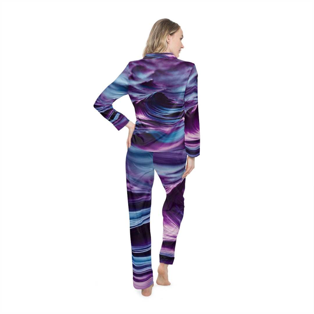 Purple Ocean Waves - Women's Satin Pajamas - All Over Prints - g(0D·IO) - XS/S - Black -