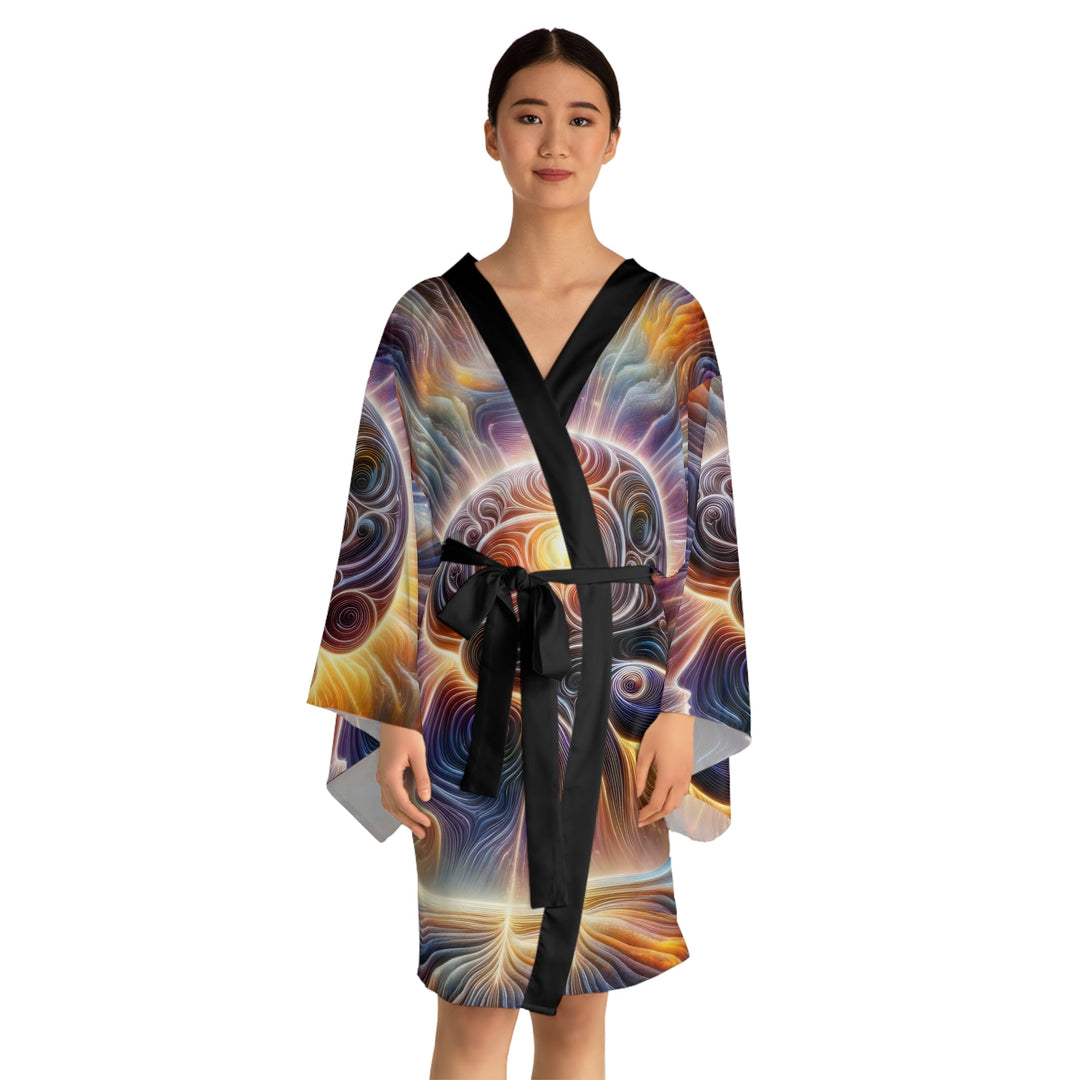 Radiant Consciousness Awakening - Long Sleeve Kimono Robe - All Over Prints - g(0D·IO) - XS - Black -