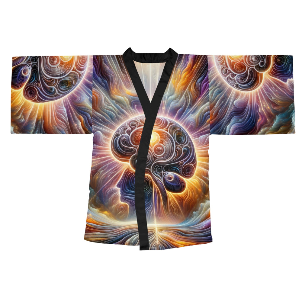 Radiant Consciousness Awakening - Long Sleeve Kimono Robe - All Over Prints - g(0D·IO) - XS - Black -