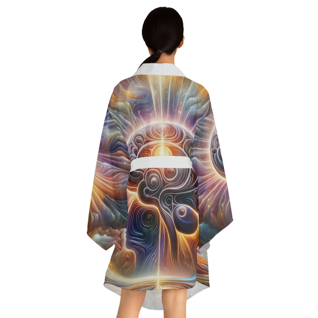 Radiant Consciousness Awakening - Long Sleeve Kimono Robe - All Over Prints - g(0D·IO) - XS - Black -