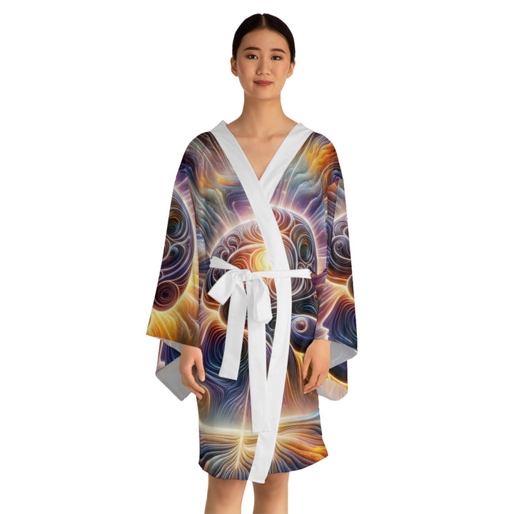 Radiant Consciousness Awakening - Long Sleeve Kimono Robe - All Over Prints - g(0D·IO) - XS - Black -