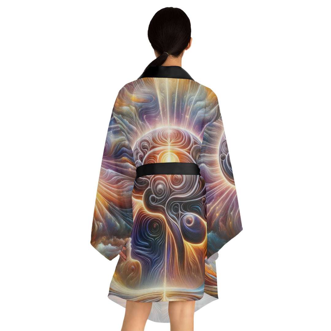 Radiant Consciousness Awakening - Long Sleeve Kimono Robe - All Over Prints - g(0D·IO) - XS - Black -