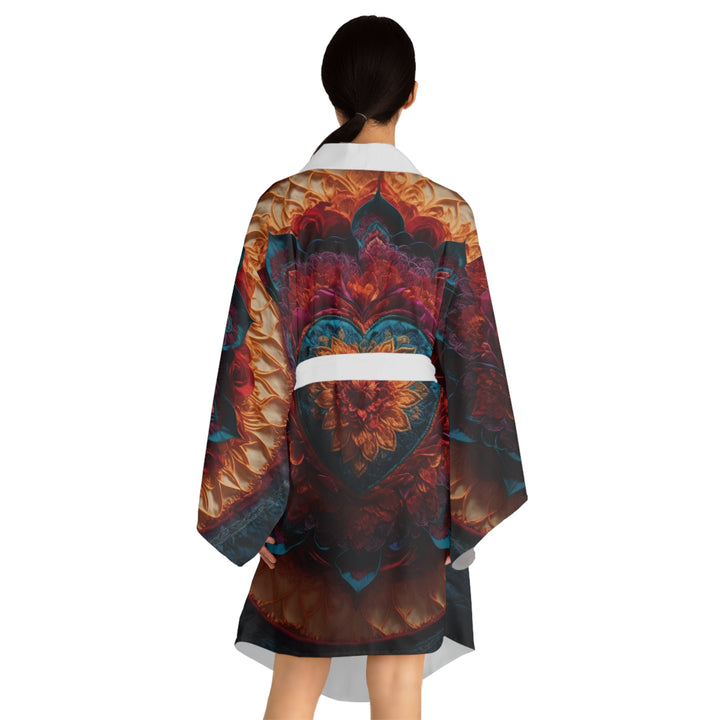 Radiant Floral Mandala - Long Sleeve Kimono Robe - All Over Prints - g(0D·IO) - XS - Black -