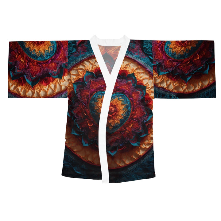 Radiant Floral Mandala - Long Sleeve Kimono Robe - All Over Prints - g(0D·IO) - XS - White -