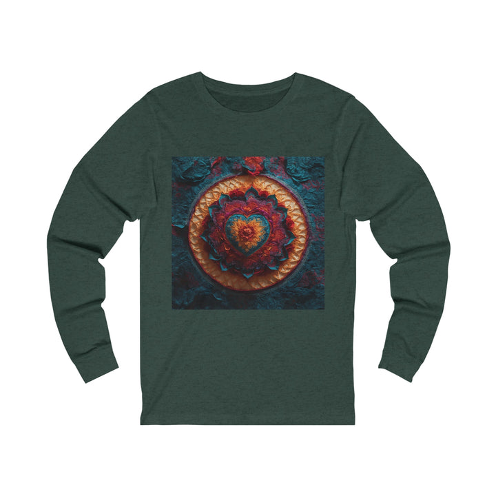 Radiant Floral Mandala - Unisex Jersey Long Sleeve Tee - Long-sleeve - g(0D·IO) - S - Heather Forest -